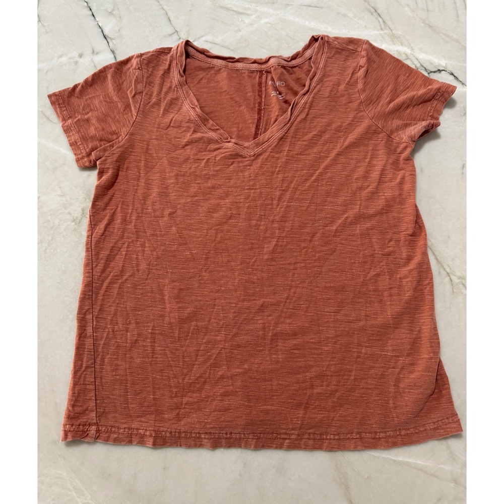 Pilcro Anthropologie Womens Small Rust Orange Cotton Slub V-Neck T-Shirt